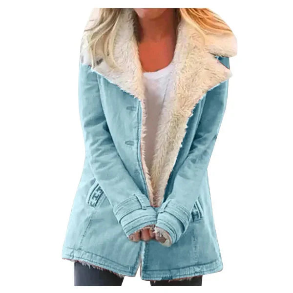 Women's Plush Fleece Hooded Coat - Cozy Relaxed-Fit Outerwear - CloudCoat Sky Blue