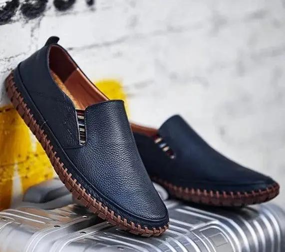 Men’s Formal Shoes – Leather Slip-On – Elastic Goring – Round Toe – Rubber Sole Blue