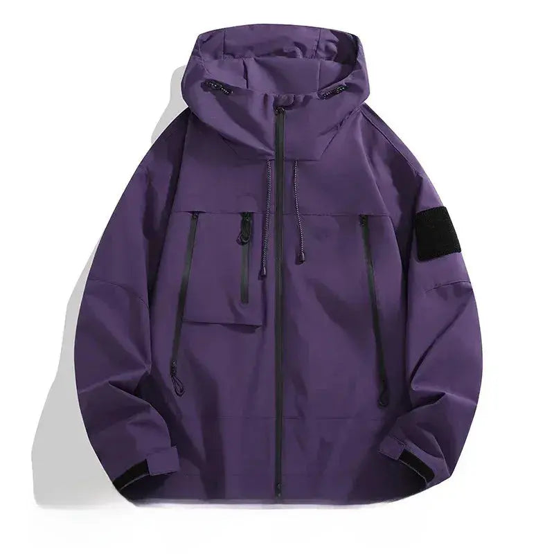 Men’s Jacket – Oversized Fit – Wind-Resistant – Zippered Pockets – Adjustable Hood Purple