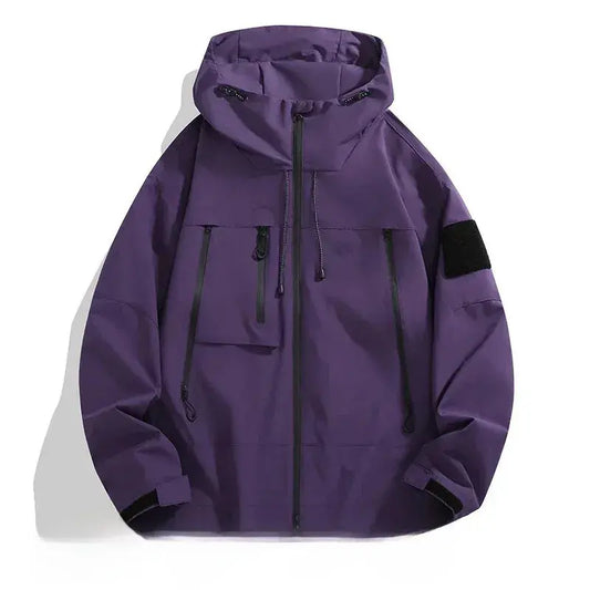 Men’s Jacket – Oversized Fit – Wind-Resistant – Zippered Pockets – Adjustable Hood Purple