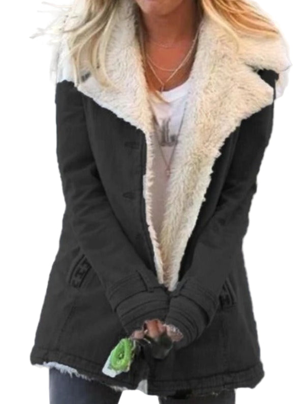 Women's Plush Fleece Hooded Coat - Cozy Relaxed-Fit Outerwear - CloudCoat Black
