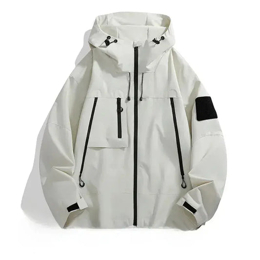Men’s Jacket – Oversized Fit – Wind-Resistant – Zippered Pockets – Adjustable Hood White
