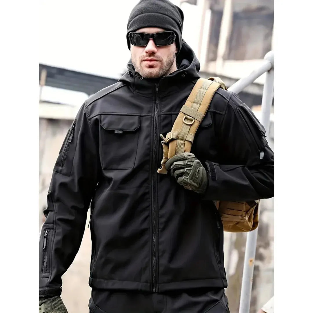 Men’s Bomber Jacket – Regular Fit – Weather-Resistant – Adjustable Hood – Multi-Pocket Black