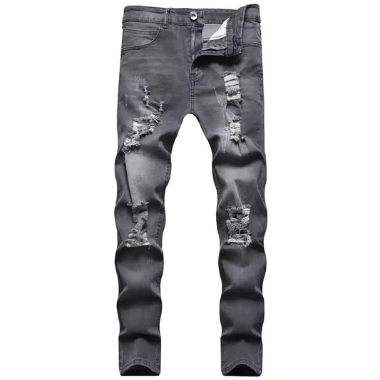 Men’s Slim Fit Jeans – Distressed Denim – Ankle Length – Zipper Fly Casual Style Grey