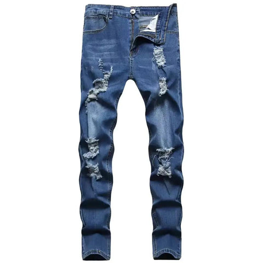 Men’s Slim Fit Jeans – Distressed Denim – Ankle Length – Zipper Fly Casual Style Blue