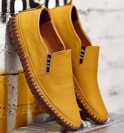 Men’s Formal Shoes – Leather Slip-On – Elastic Goring – Round Toe – Rubber Sole Yellow