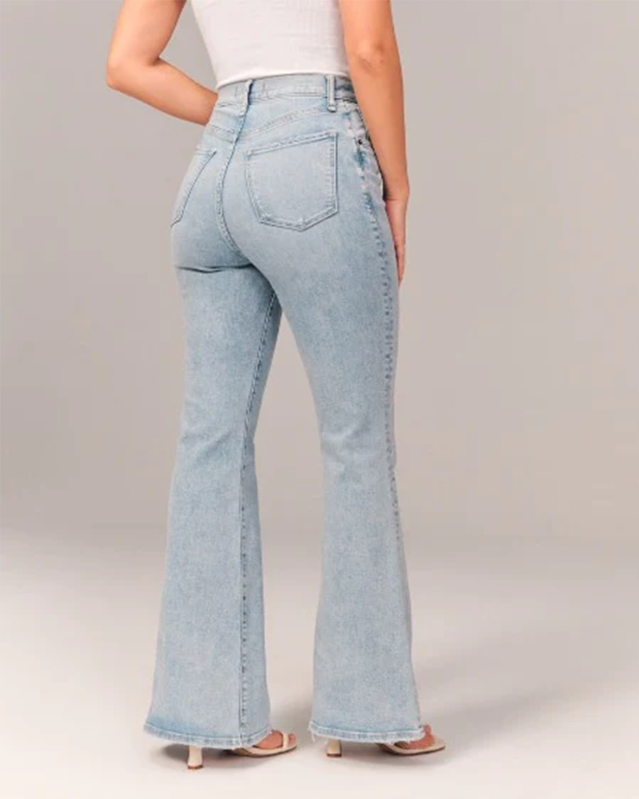 Women's High-Waisted Flared Jeans Stretch Denim - RetroFlex