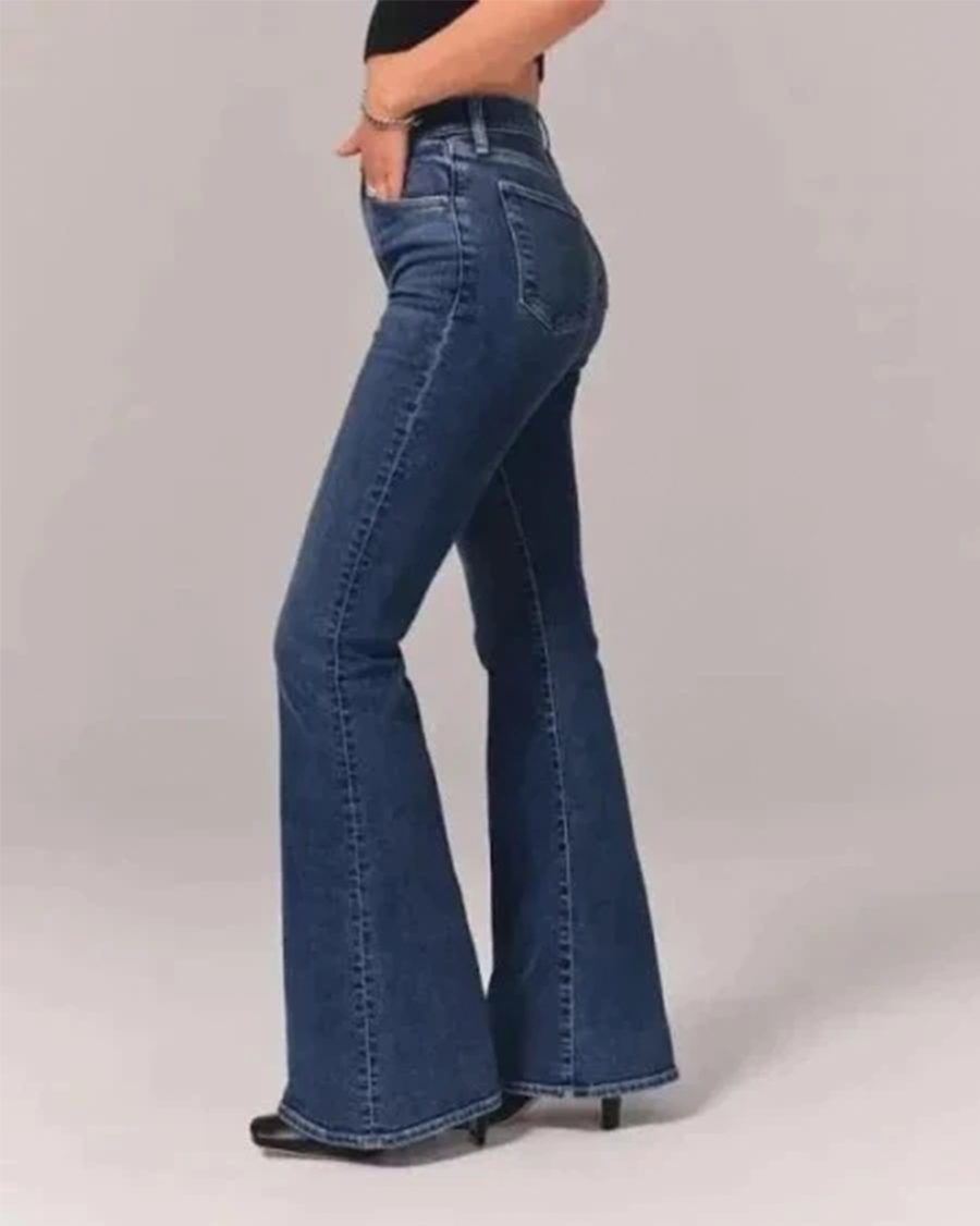 Women's High-Waisted Flared Jeans Stretch Denim - RetroFlex