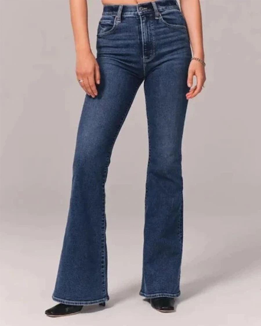 Women's High-Waisted Flared Jeans Stretch Denim - RetroFlex Dark blue