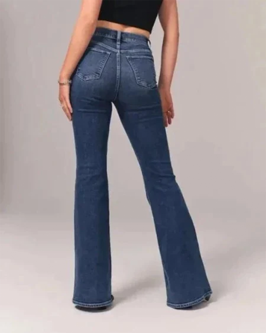 Women's High-Waisted Flared Jeans Stretch Denim - RetroFlex