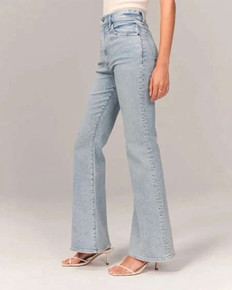 Women's High-Waisted Flared Jeans Stretch Denim - RetroFlex