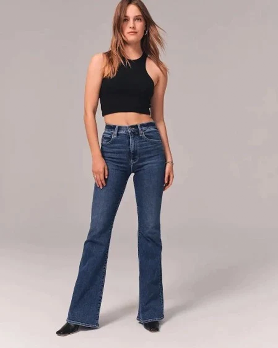 Women's High-Waisted Flared Jeans Stretch Denim - RetroFlex