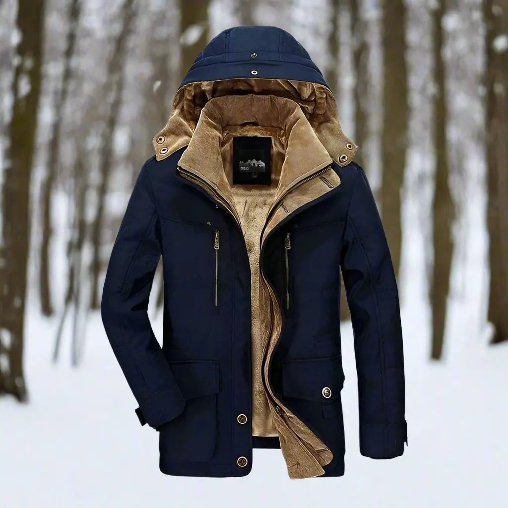 Men’s Parka Jacket – Water-Resistant – Faux Fur Lined – Adjustable Hood – Mid-Length Fit Blue