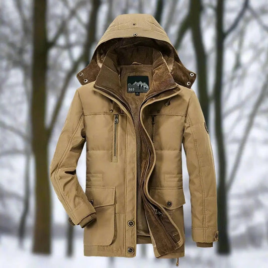 Men’s Parka Jacket – Water-Resistant – Faux Fur Lined – Adjustable Hood – Mid-Length Fit Khaki