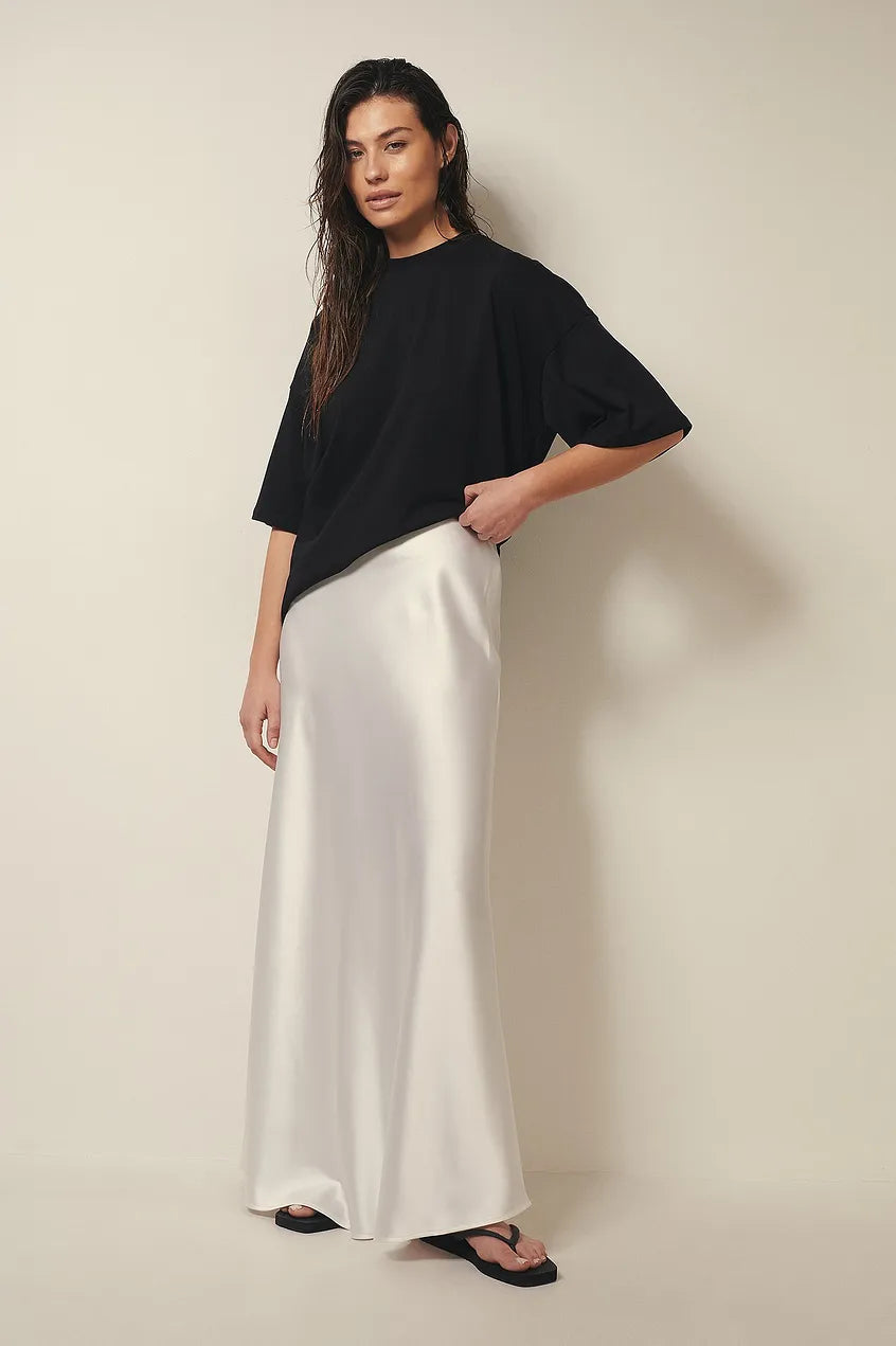 Women's Satin Maxi Skirt - Flowing A-Line, Elegant Formal - SatinGlow