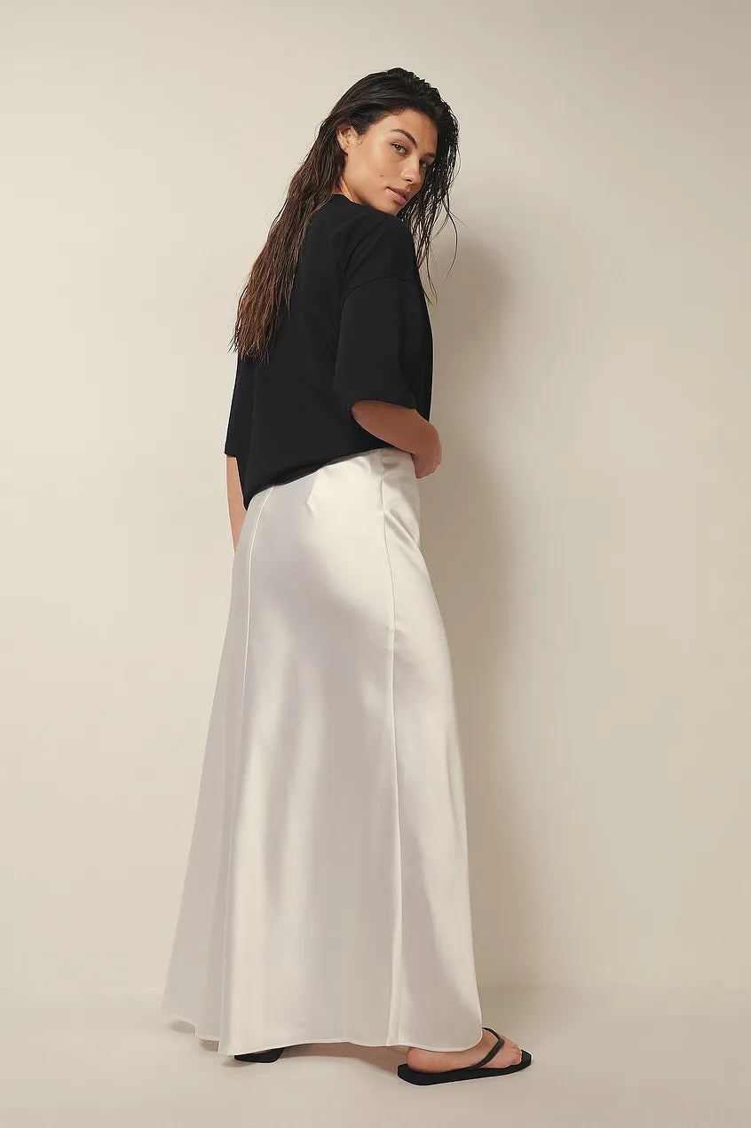 Women's Satin Maxi Skirt - Flowing A-Line, Elegant Formal - SatinGlow