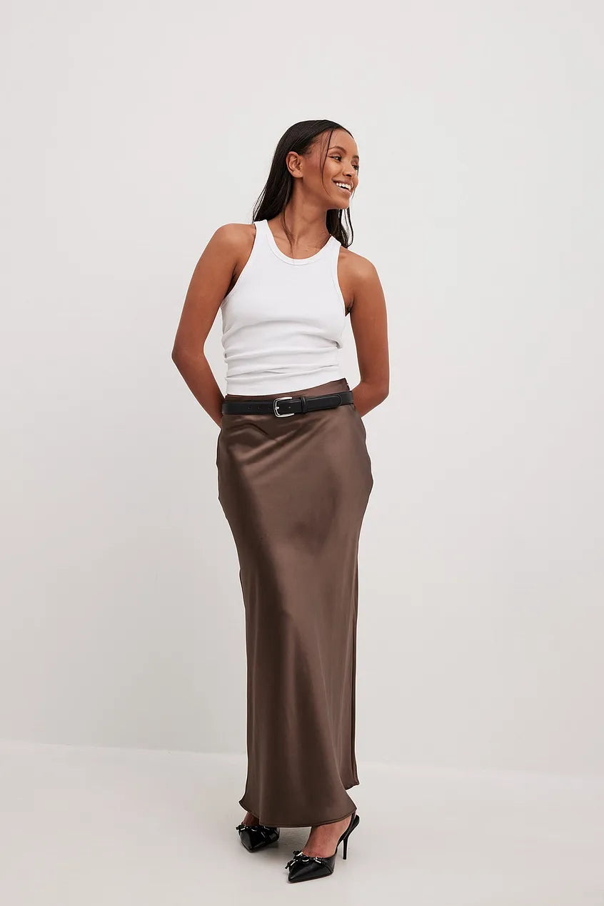 Women's Satin Maxi Skirt - Flowing A-Line, Elegant Formal - SatinGlow