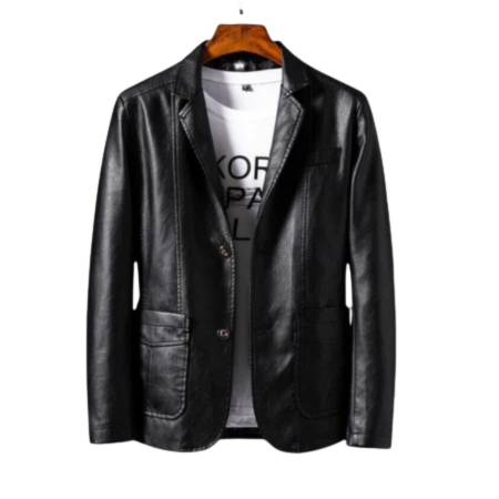 Men's Premium PU Leather Jacket Stand Collar - UrbanEdge Black