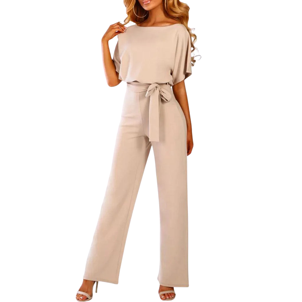 Elegant Women's Belted Jumpsuit - Figure Flattering, Chic Style - Beltify Beige