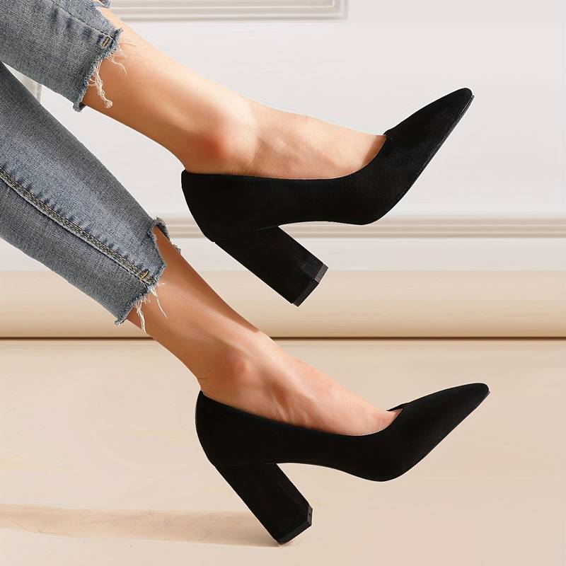 Women's Suede Block Heel Pumps - Elegant Supportive Fit - Heeluxe