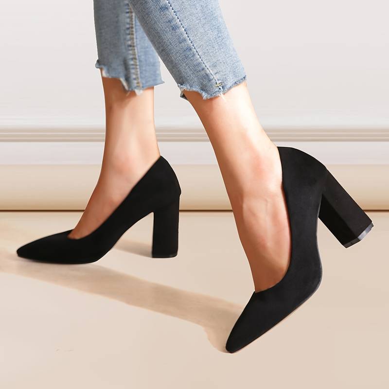 Women's Suede Block Heel Pumps - Elegant Supportive Fit - Heeluxe