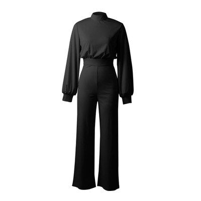 Women's Slim Fit Jumpsuit - High Collar, Long Sleeve - StyleSculpt