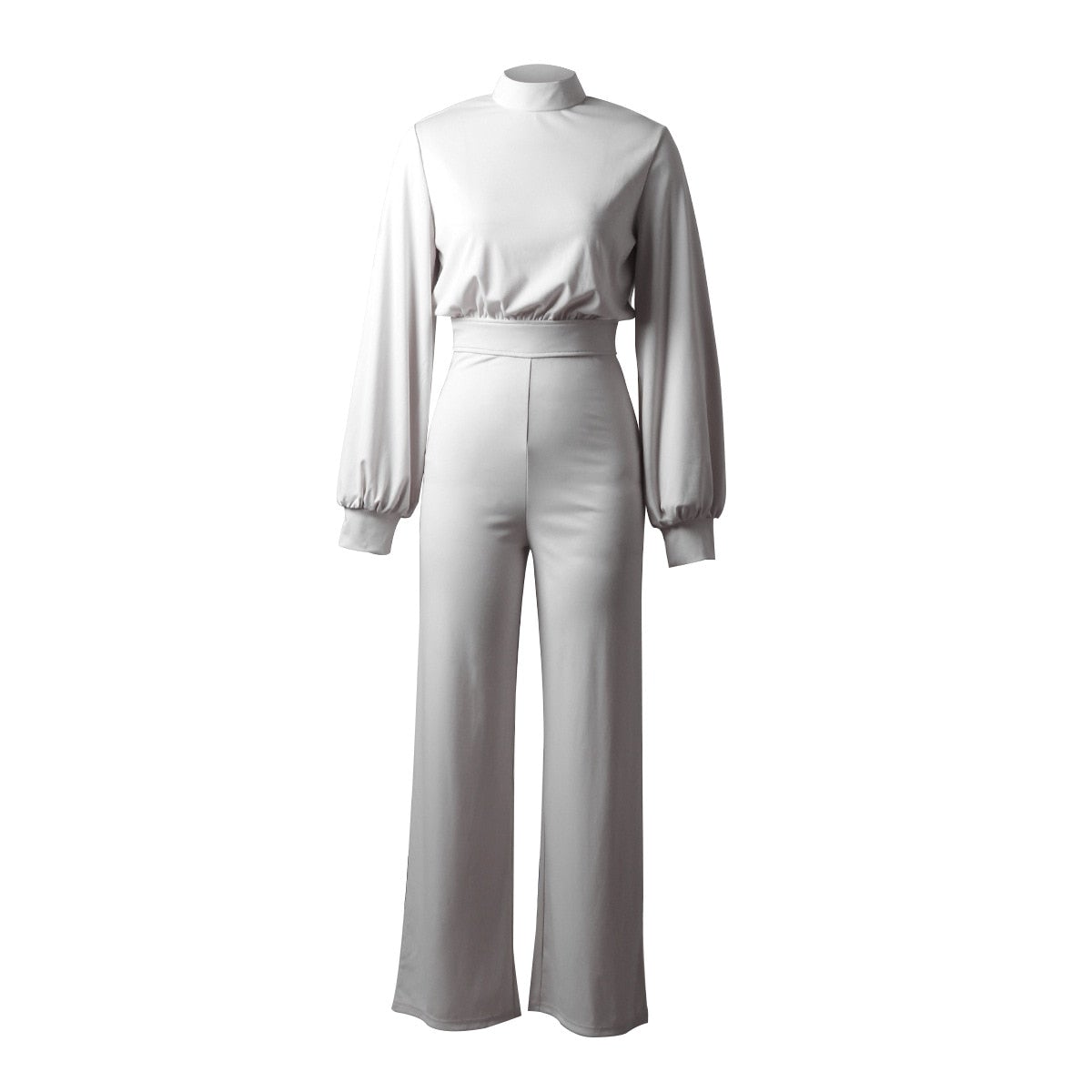 Women's Slim Fit Jumpsuit - High Collar, Long Sleeve - StyleSculpt