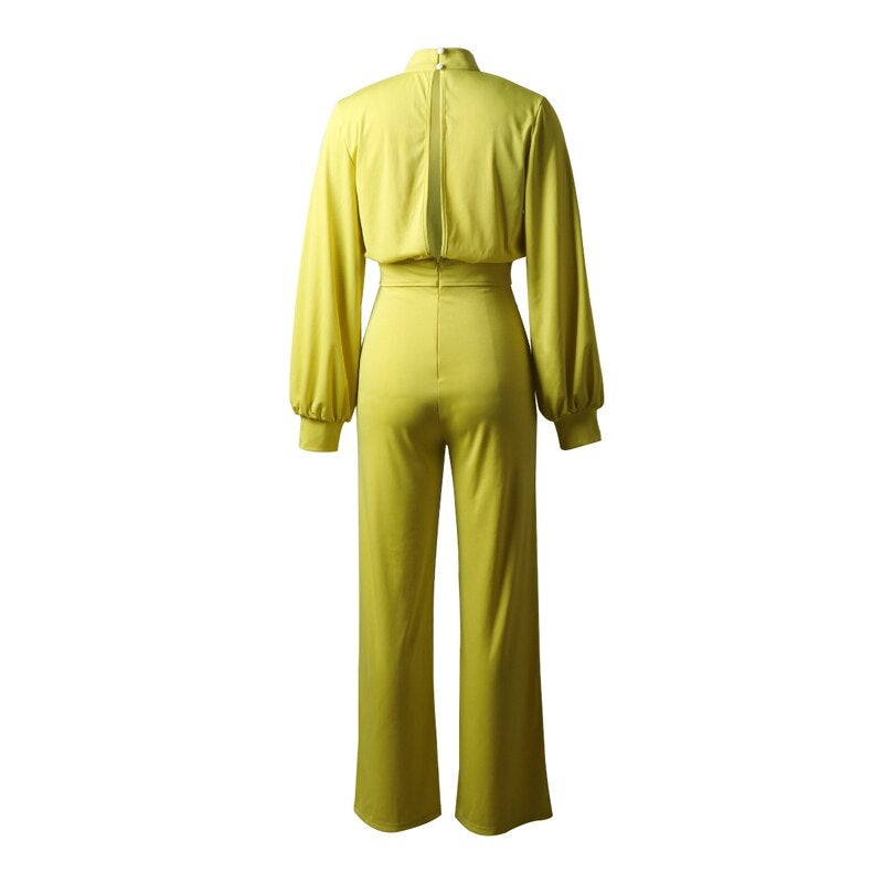 Women's Slim Fit Jumpsuit - High Collar, Long Sleeve - StyleSculpt