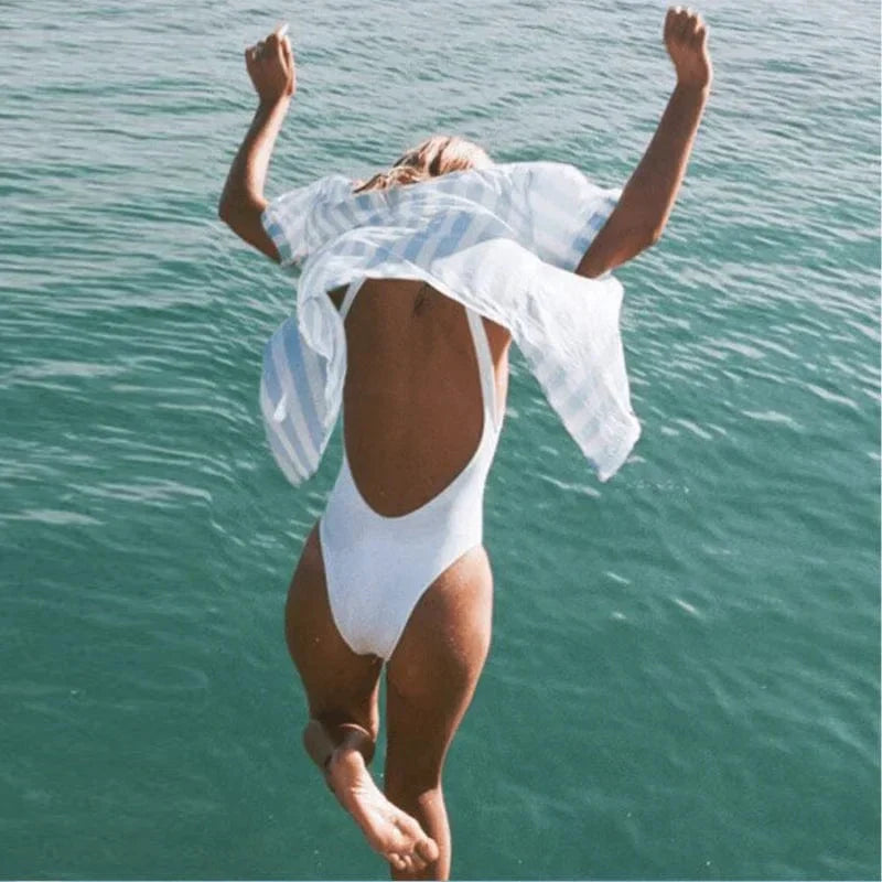 Women's Backless One-Piece Swimsuit - High-Cut, Stretch Fit - SeaSculpt