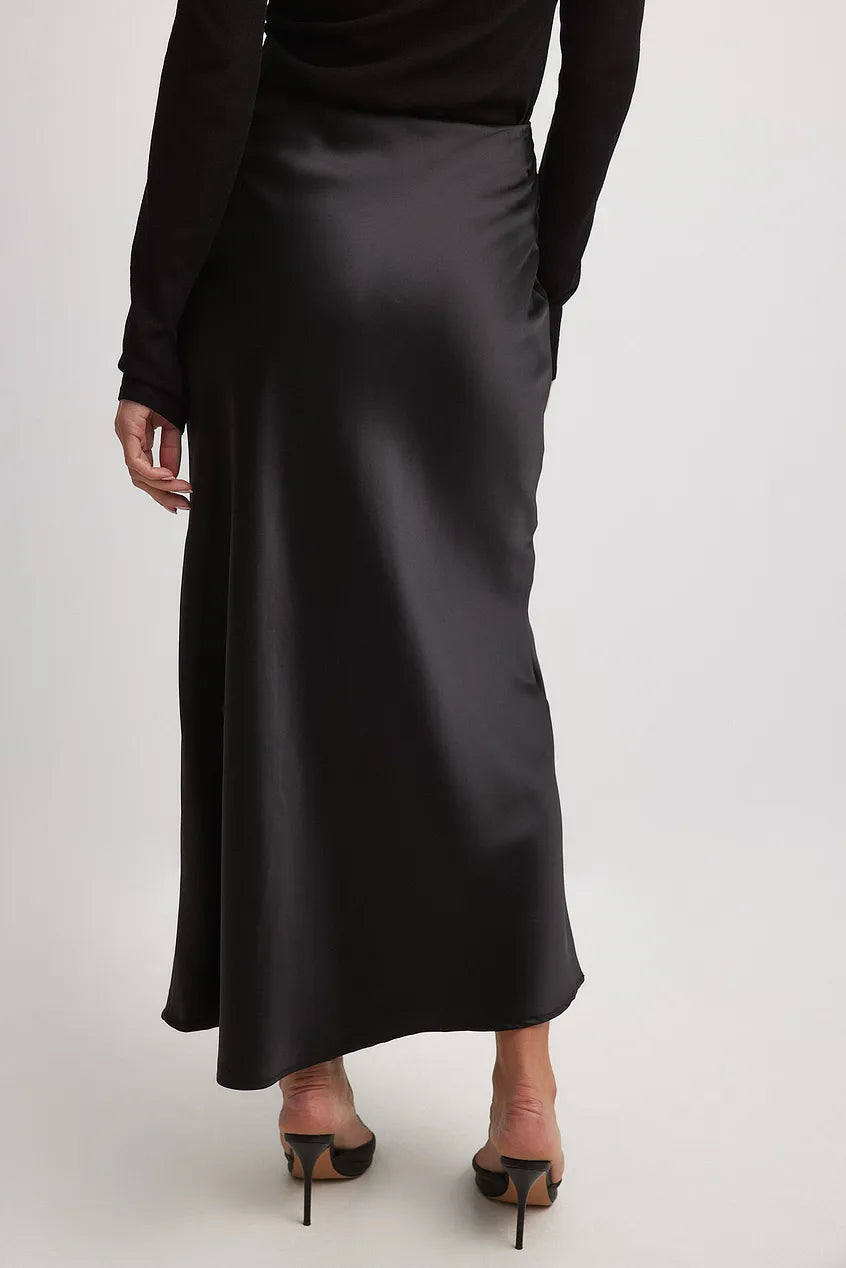 Women's Satin Maxi Skirt - Flowing A-Line, Elegant Formal - SatinGlow