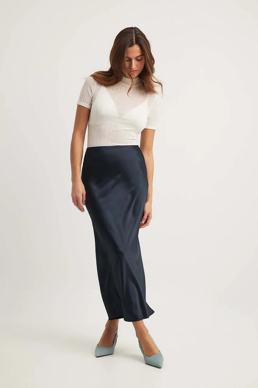 Women's Satin Maxi Skirt - Flowing A-Line, Elegant Formal - SatinGlow