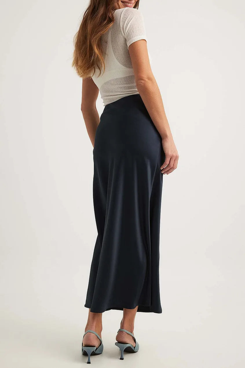 Women's Satin Maxi Skirt - Flowing A-Line, Elegant Formal - SatinGlow