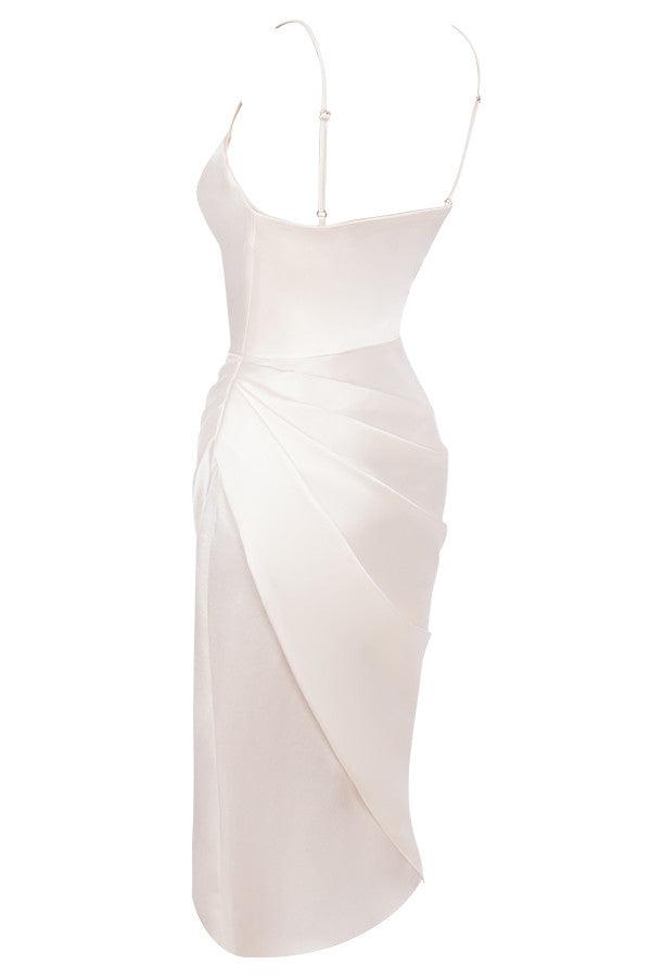 Satin Midi Dress for Women, Cowl Neck, High Slit - EveningMuse
