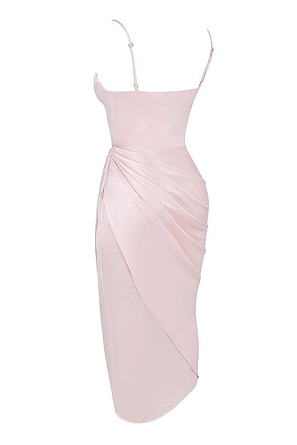 Satin Midi Dress for Women, Cowl Neck, High Slit - EveningMuse