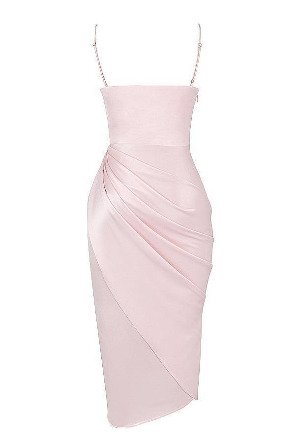 Satin Midi Dress for Women, Cowl Neck, High Slit - EveningMuse